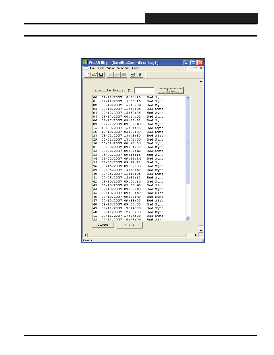 Wccutility.exe screens, Satellite comm error log, Satellite comm error log screen | WattMaster WM-WCC3-TGD-01B User Manual | Page 397 / 846