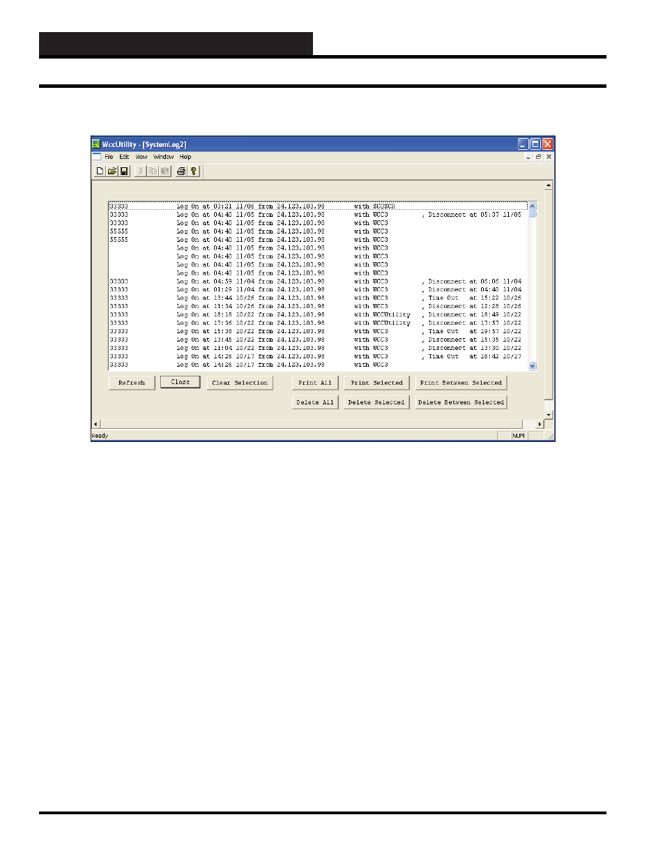 Wccutility.exe screens, System log system log screen | WattMaster WM-WCC3-TGD-01B User Manual | Page 398 / 846