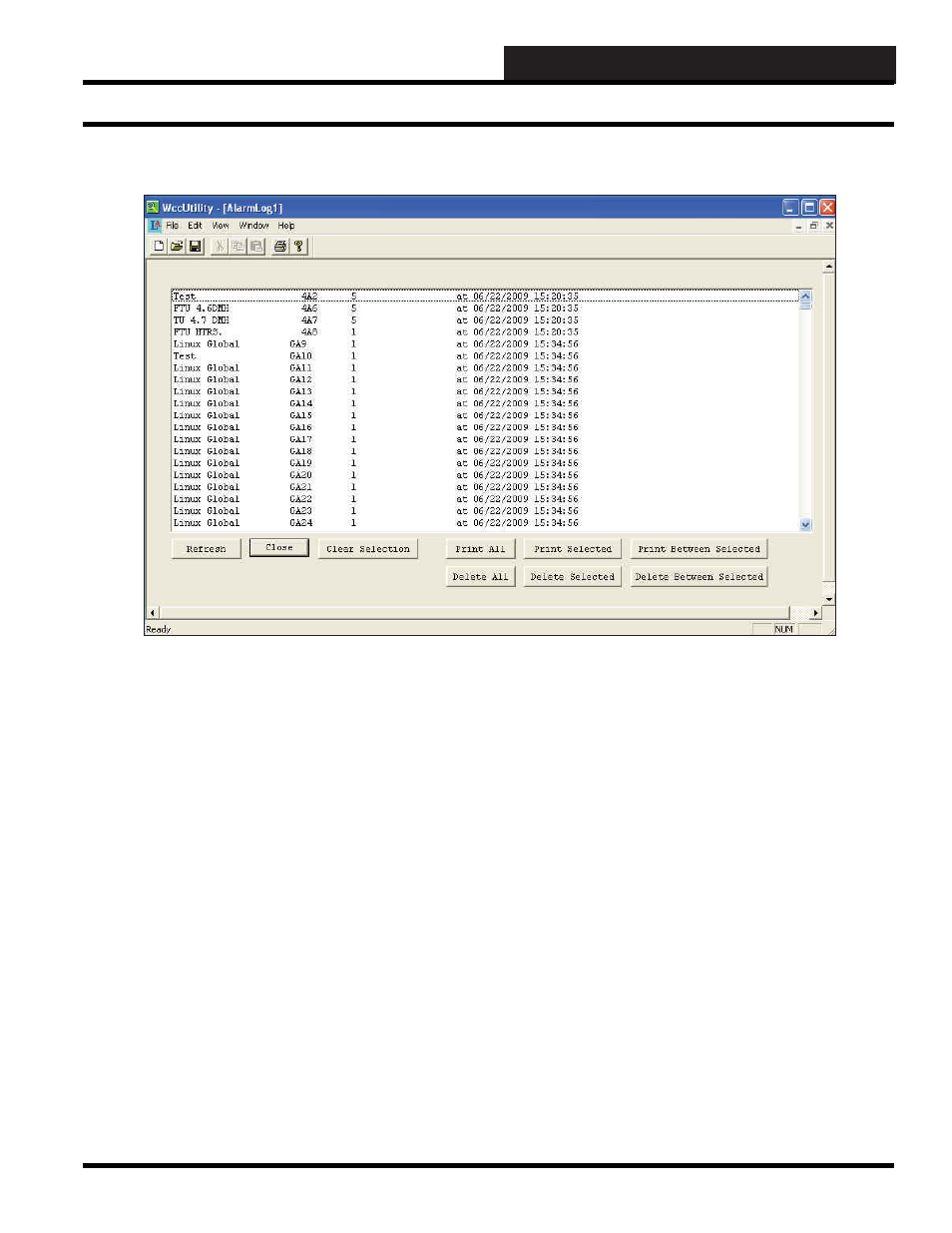 Wccutility.exe screens, Alarm log alarm log screen | WattMaster WM-WCC3-TGD-01B User Manual | Page 399 / 846