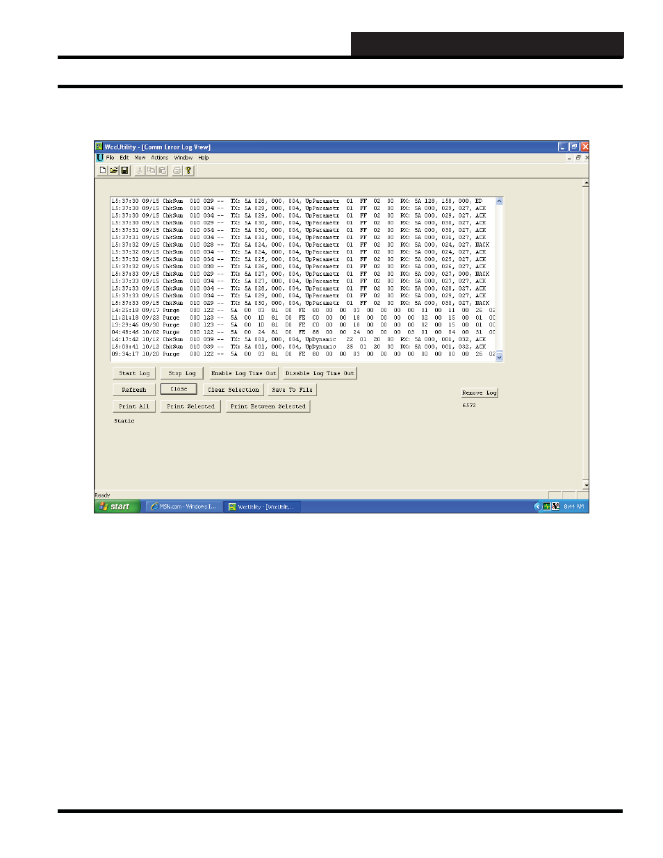 Wccutility.exe screens, Comm error log screen comm error log | WattMaster WM-WCC3-TGD-01B User Manual | Page 403 / 846