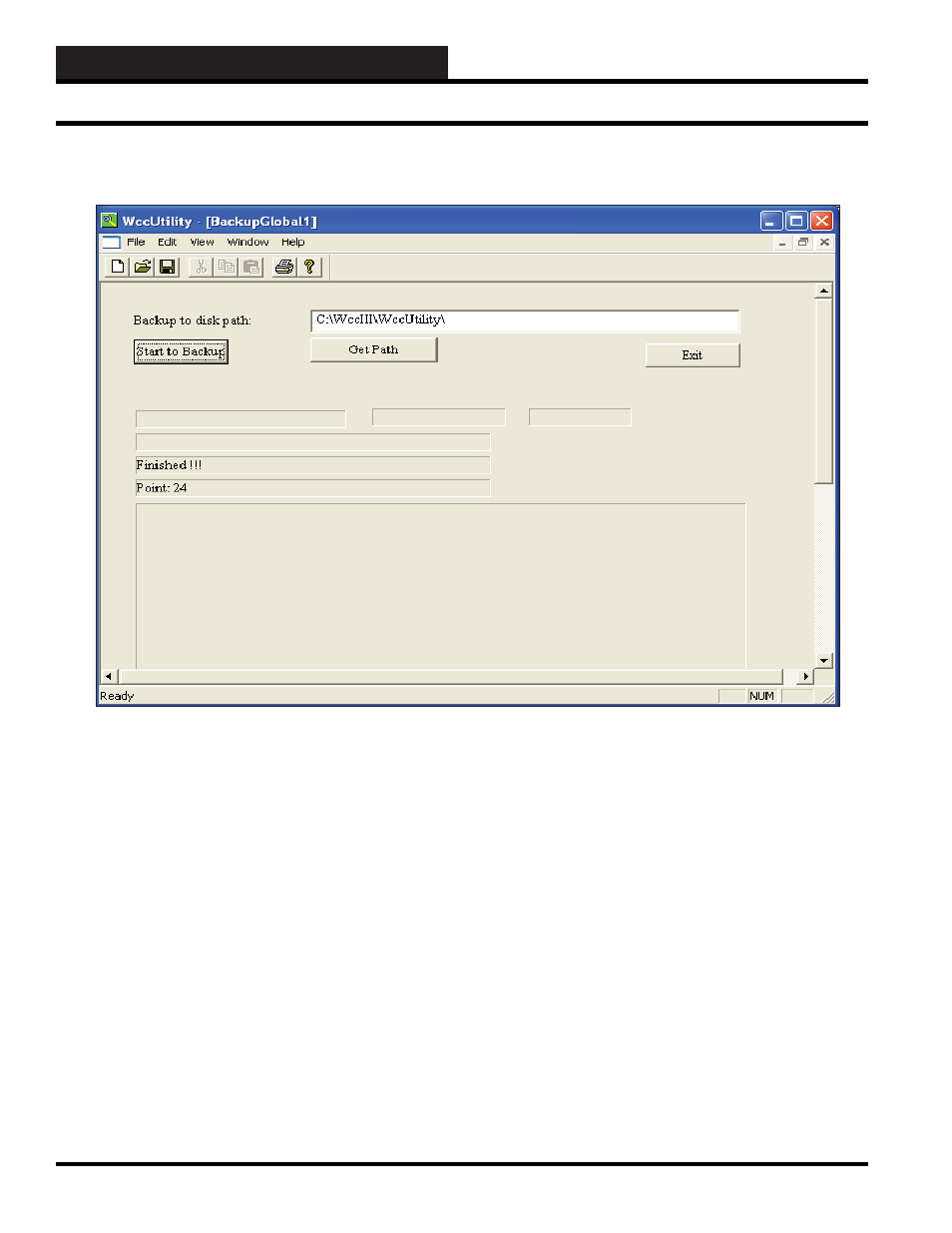 Wccutility.exe screens backup globals, Backup globals screen | WattMaster WM-WCC3-TGD-01B User Manual | Page 406 / 846