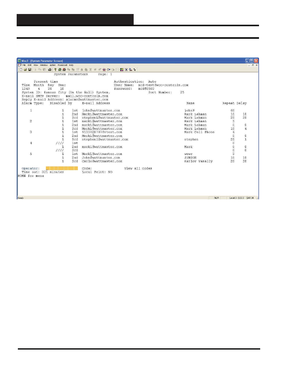 Wcc iii alarming, System parameters screen | WattMaster WM-WCC3-TGD-01B User Manual | Page 490 / 846