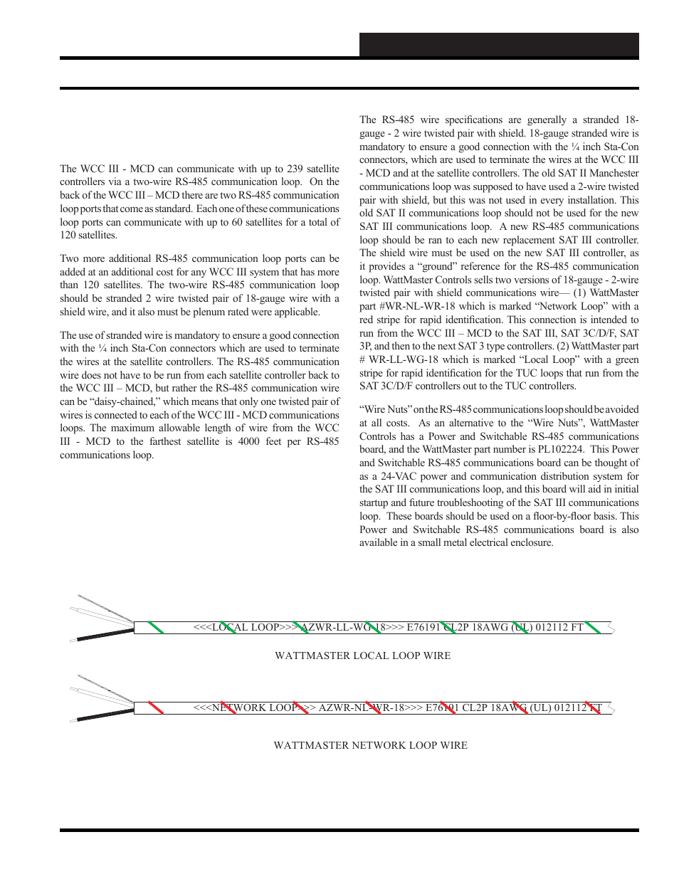 Wcc iii installation guide, The wcc iii system rs-485 communication wiring, Rs-485 communication wiring | WattMaster WM-WCC3-TGD-01B User Manual | Page 503 / 846