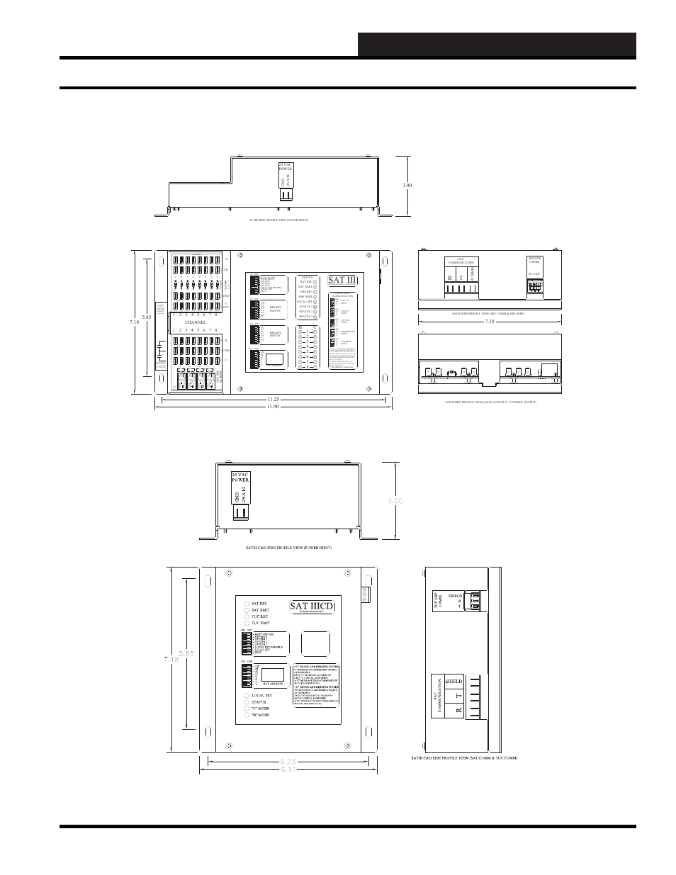 Wcc iii installation guide, Satellite controllers - general dimensions, Satellite controller dimensions | Wcc iii technical guide 12-15, Ch in a, Chi n a, Sat iii | WattMaster WM-WCC3-TGD-01B User Manual | Page 511 / 846