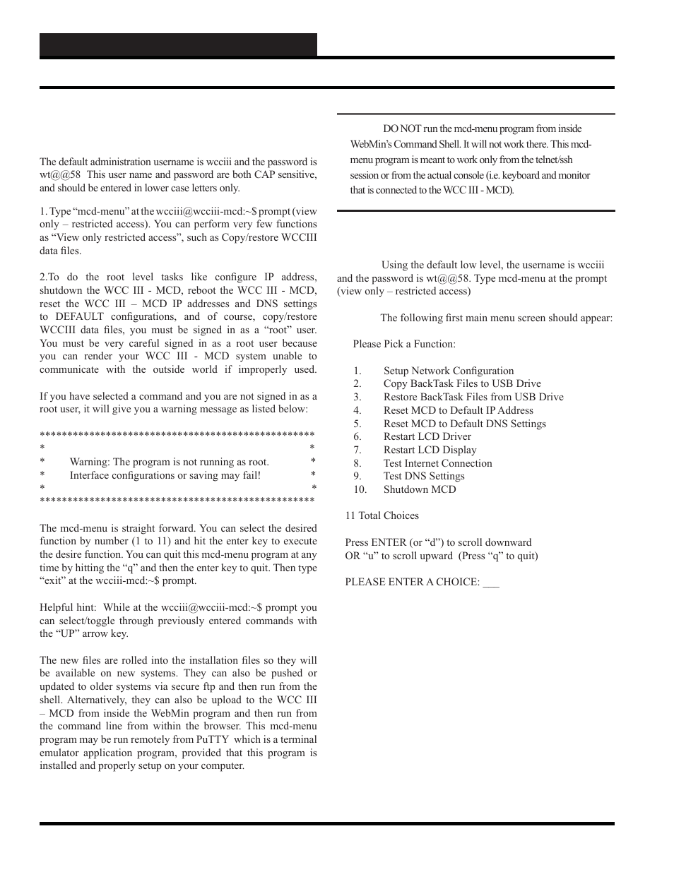 Initiating the system, Using the mcd-menu program | WattMaster WCC III part 3 User Manual | Page 20 / 44