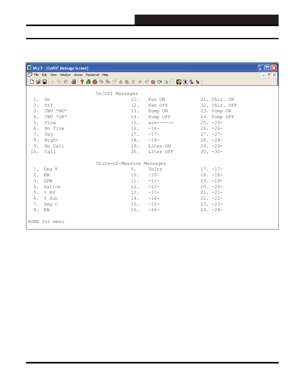 Wcc3.exe screen descriptions, On/off and units of measure messages screen | WattMaster WCC III part 4 User Manual | Page 103 / 198
