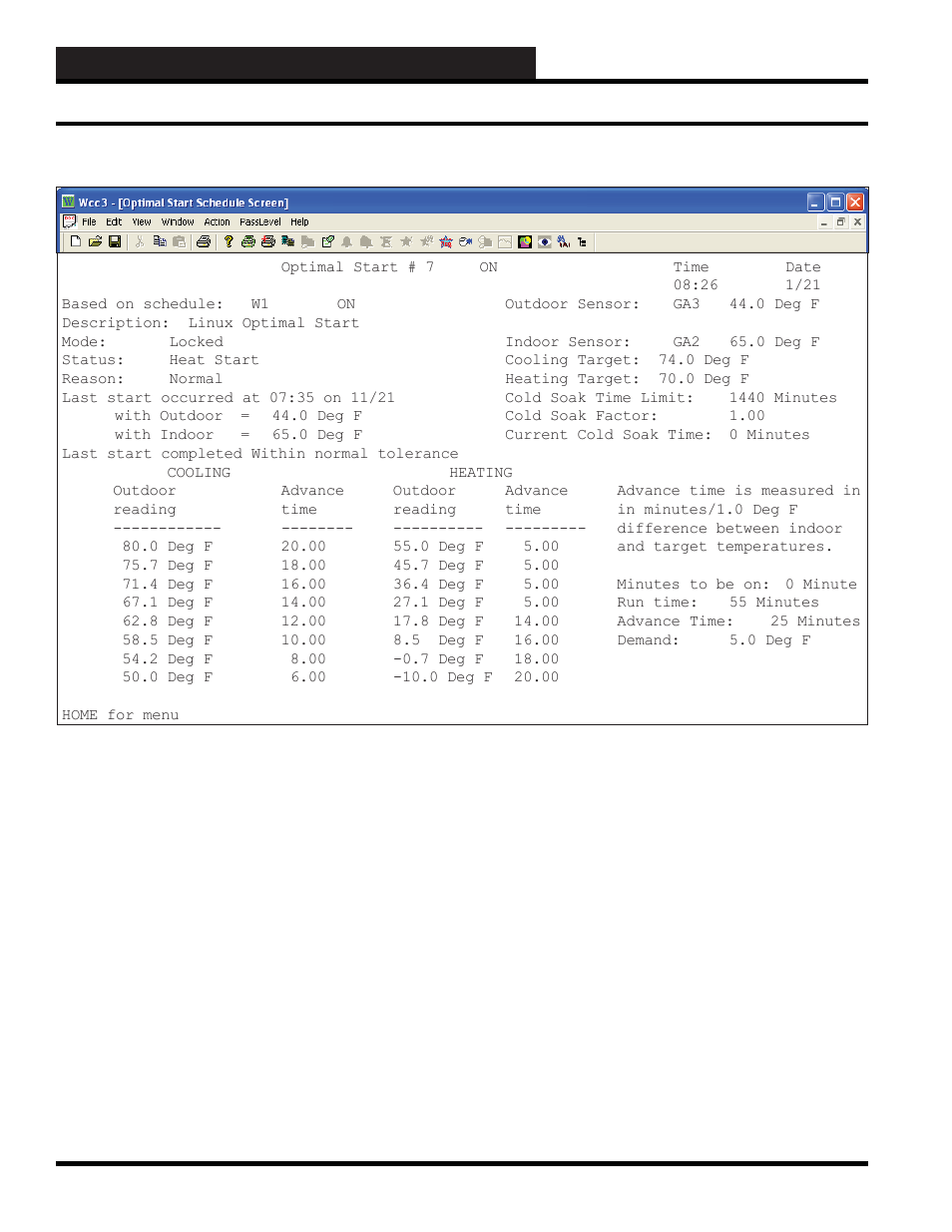 Wcc3.exe screen descriptions, Optimal start screen | WattMaster WCC III part 4 User Manual | Page 126 / 198