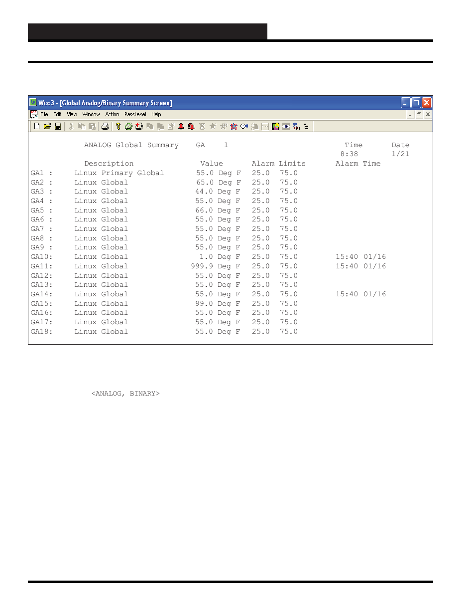 Wcc3.exe screen descriptions, Analog global summary screen | WattMaster WCC III part 4 User Manual | Page 130 / 198