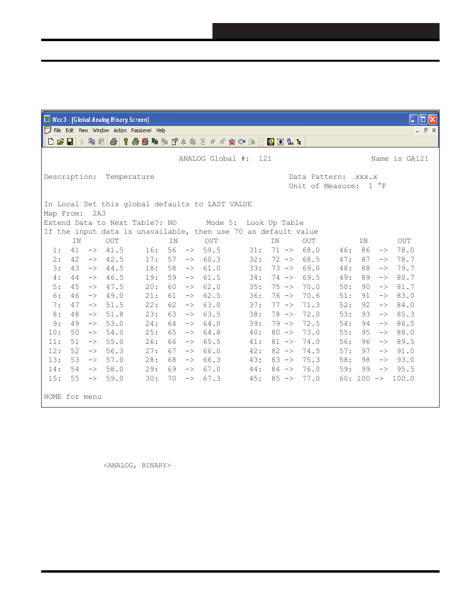 Wcc3.exe screen descriptions, Analog global look up table screen, Analog global look up table mode screen | WattMaster WCC III part 4 User Manual | Page 147 / 198