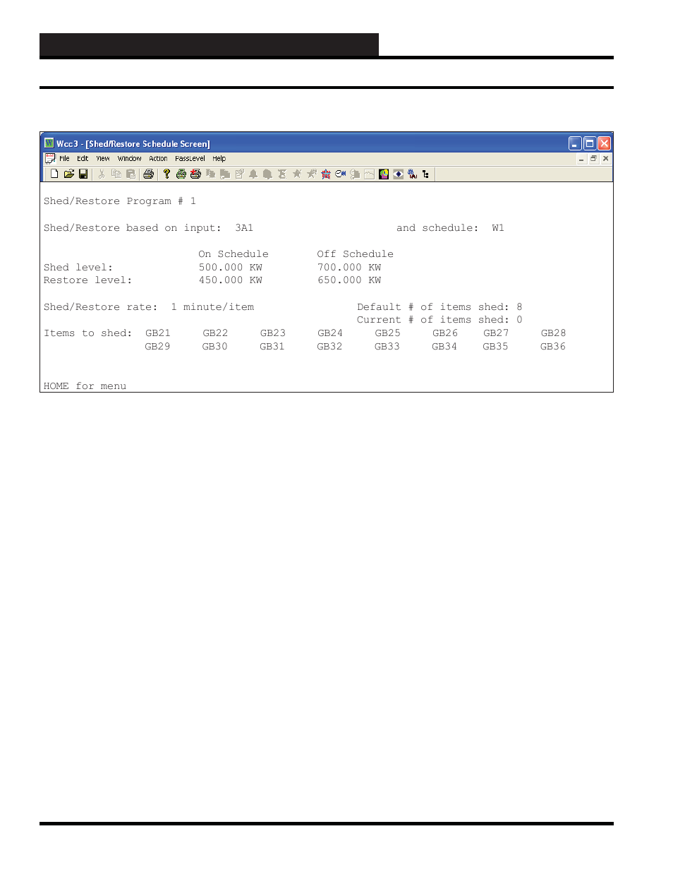 Wcc3.exe screen descriptions, Shed/restore screen | WattMaster WCC III part 4 User Manual | Page 188 / 198