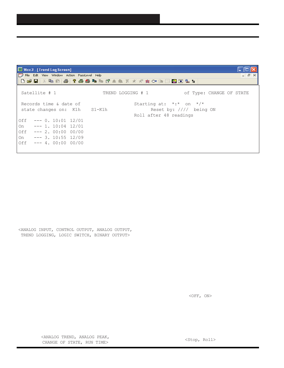 Wcc3.exe screen descriptions, Sat change of state trend log screen | WattMaster WCC III part 4 User Manual | Page 74 / 198