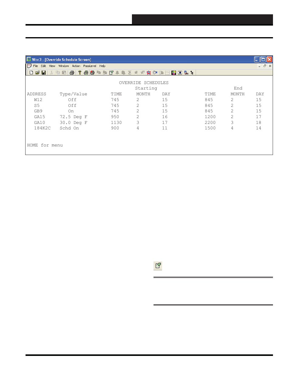 Wcc3.exe screen descriptions, Override screen override screen | WattMaster WCC III part 4 User Manual | Page 95 / 198