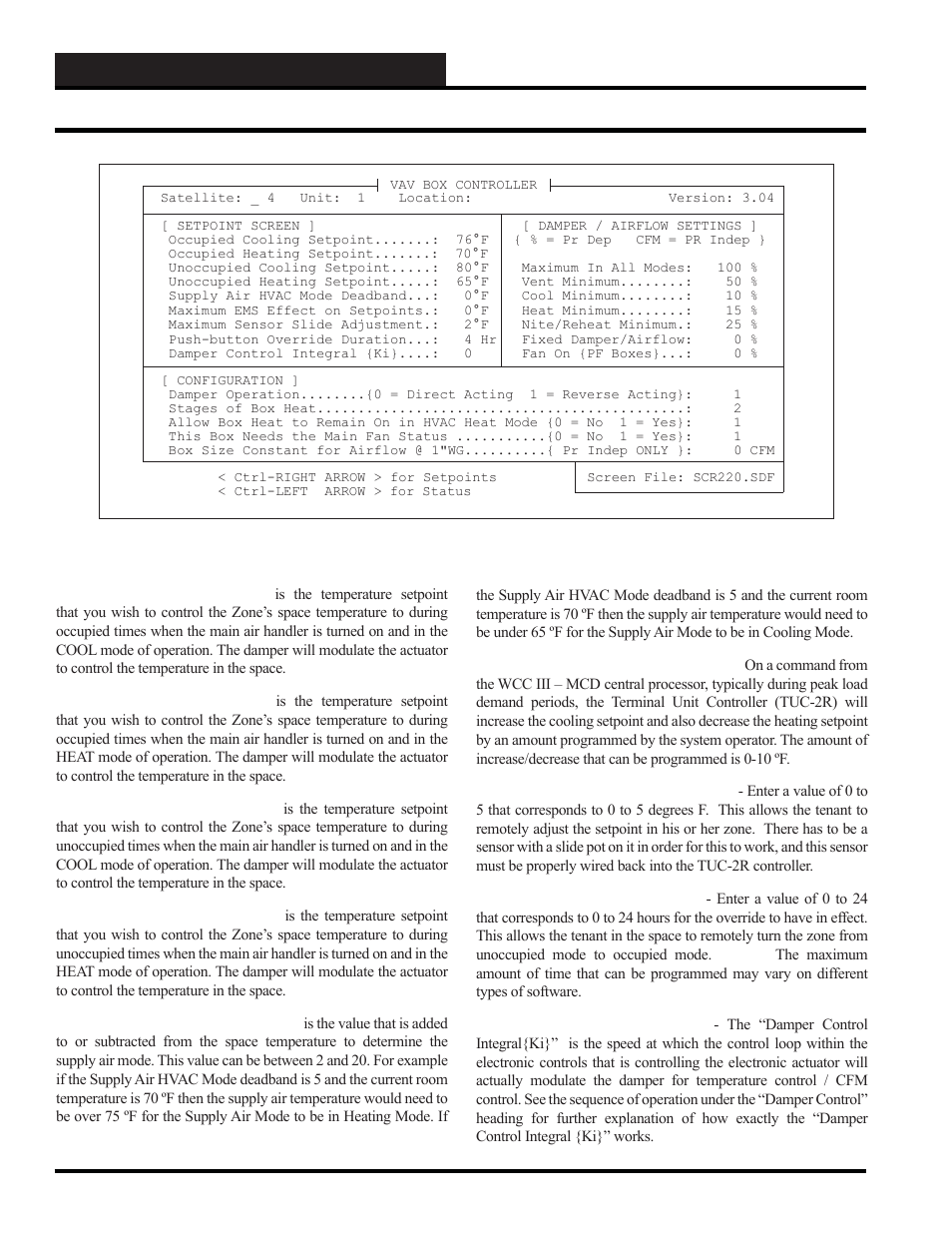 Scuscr.exe screens, Vav box iii setpoint screen, Wcc iii technical guide 4-22 | WattMaster WCC III part 5 User Manual | Page 24 / 72
