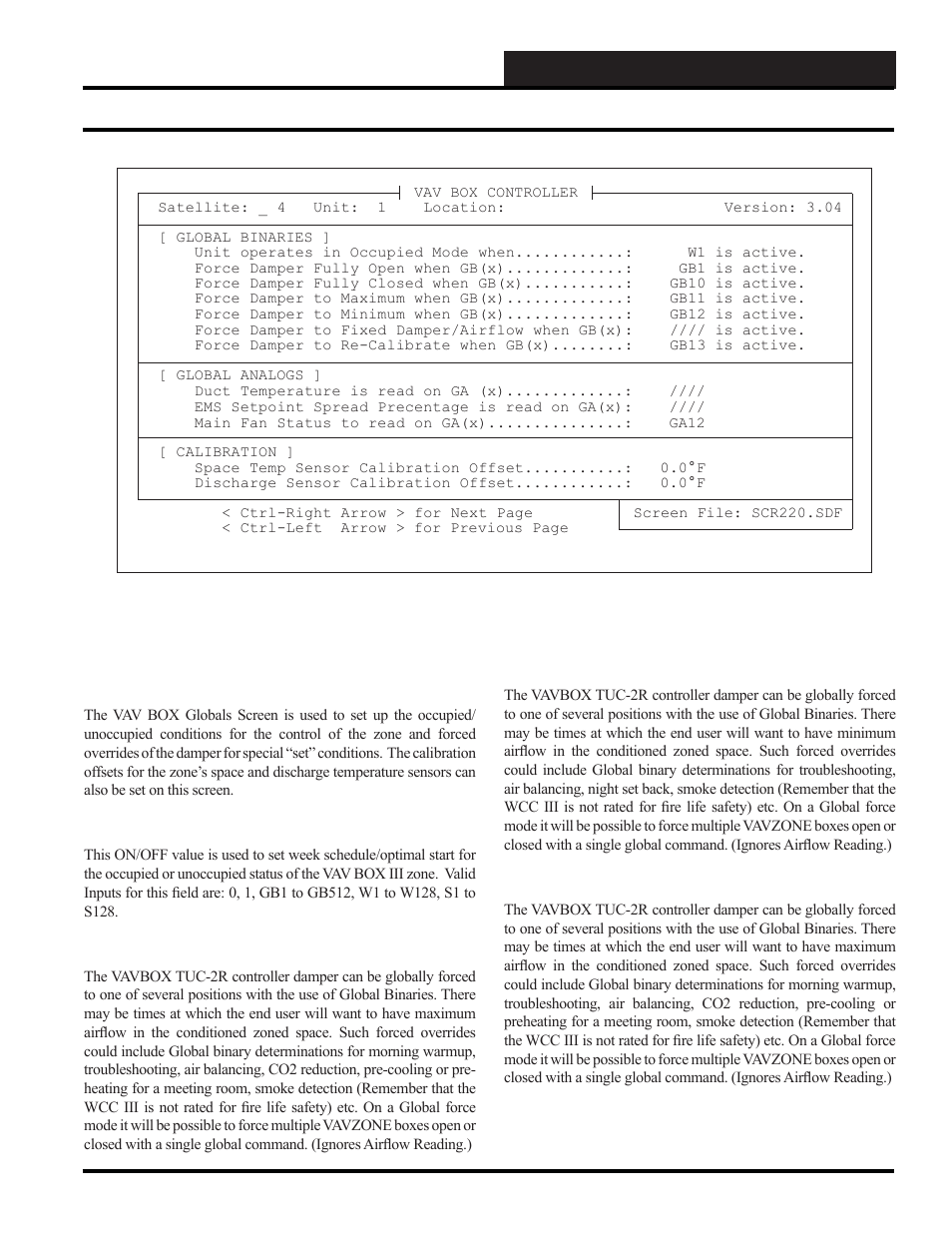 Scuscr.exe screens, Vav box iii globals screen vav box globals screen | WattMaster WCC III part 5 User Manual | Page 27 / 72