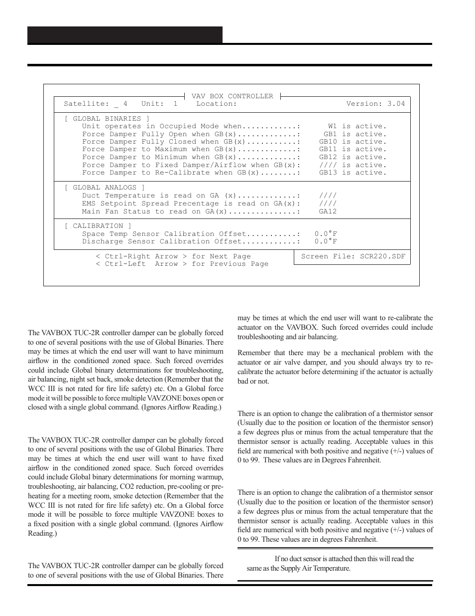Scuscr.exe screens, Vav box iii globals screen | WattMaster WCC III part 5 User Manual | Page 28 / 72