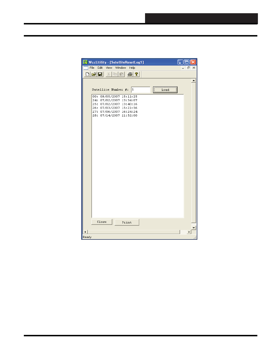 Wccutility.exe screens, Satellite reset log, Satellite reset log screen | WattMaster WCC III part 6 User Manual | Page 15 / 44