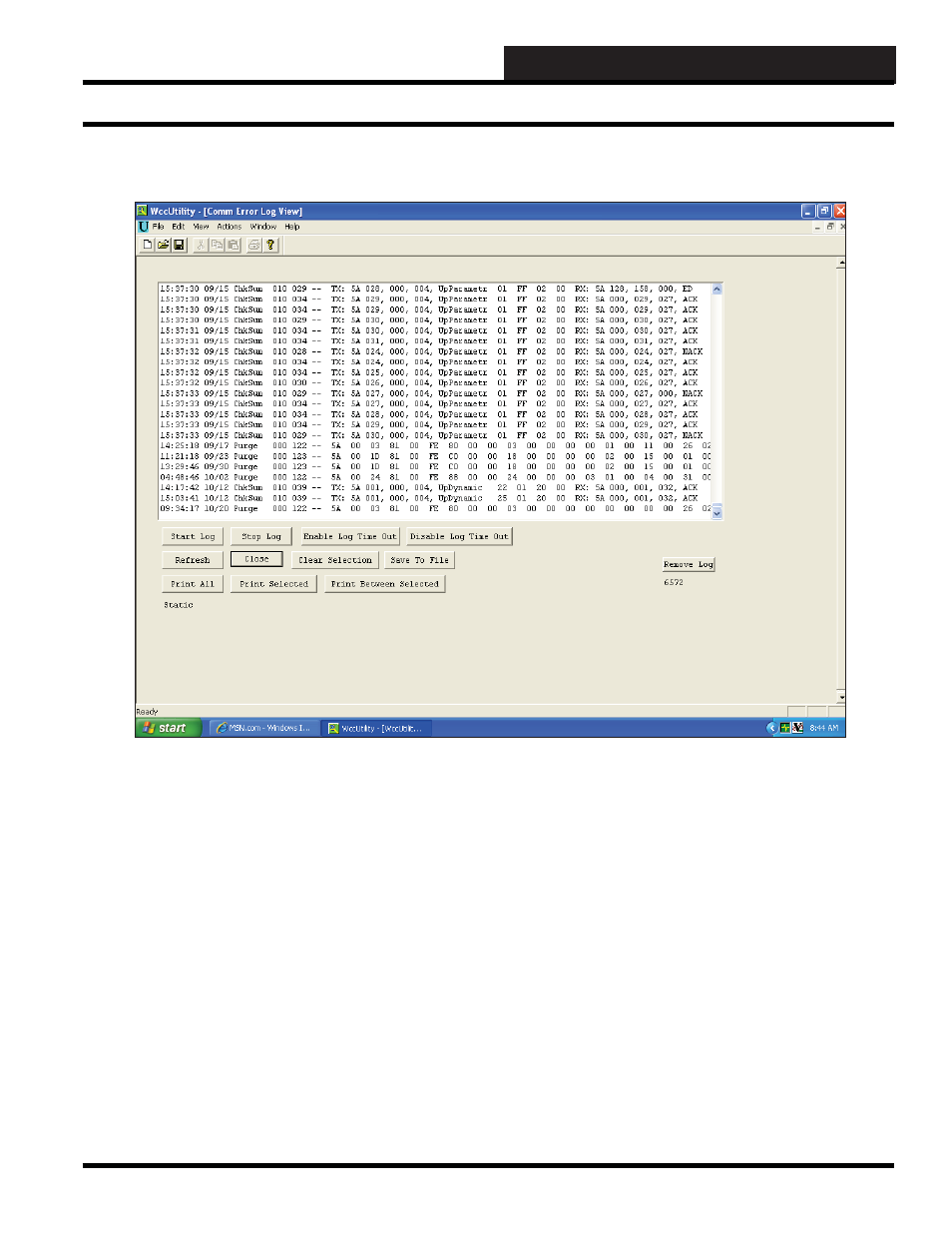 Wccutility.exe screens, Comm error log screen comm error log | WattMaster WCC III part 6 User Manual | Page 23 / 44
