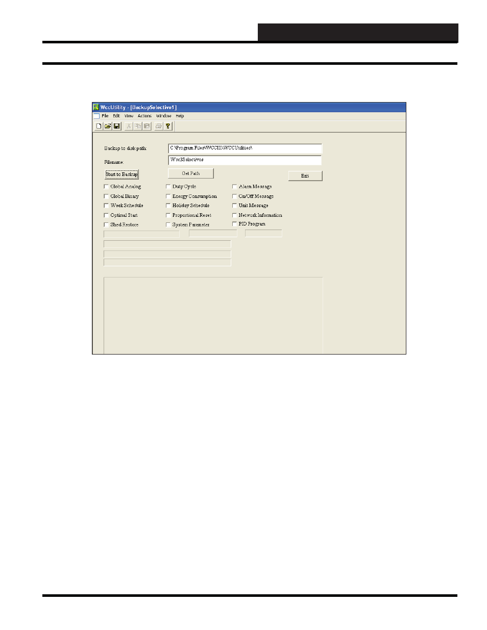 Wccutility.exe screens, Backup selectives, Backup selectives screen | WattMaster WCC III part 6 User Manual | Page 27 / 44