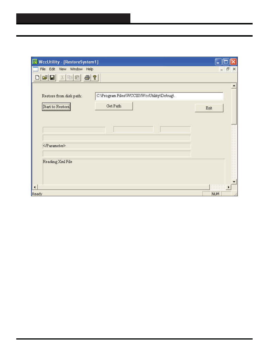 Wccutility.exe screens, Restore system screen restore system screen | WattMaster WCC III part 6 User Manual | Page 28 / 44