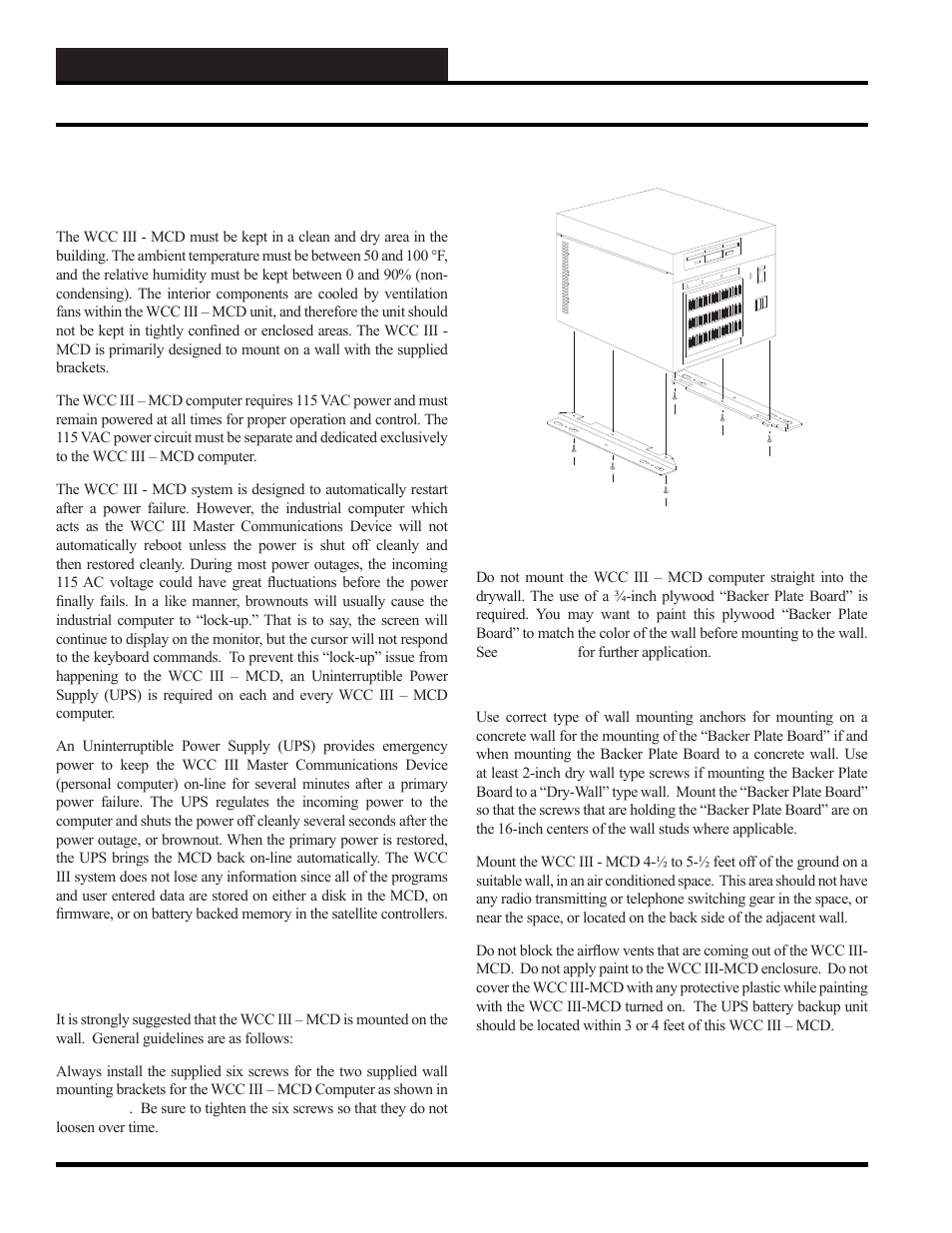 Wall mounting of the wcc iii – mcd, Basic operating conditions and wall mounting | WattMaster WCC III part 12 User Manual | Page 4 / 88