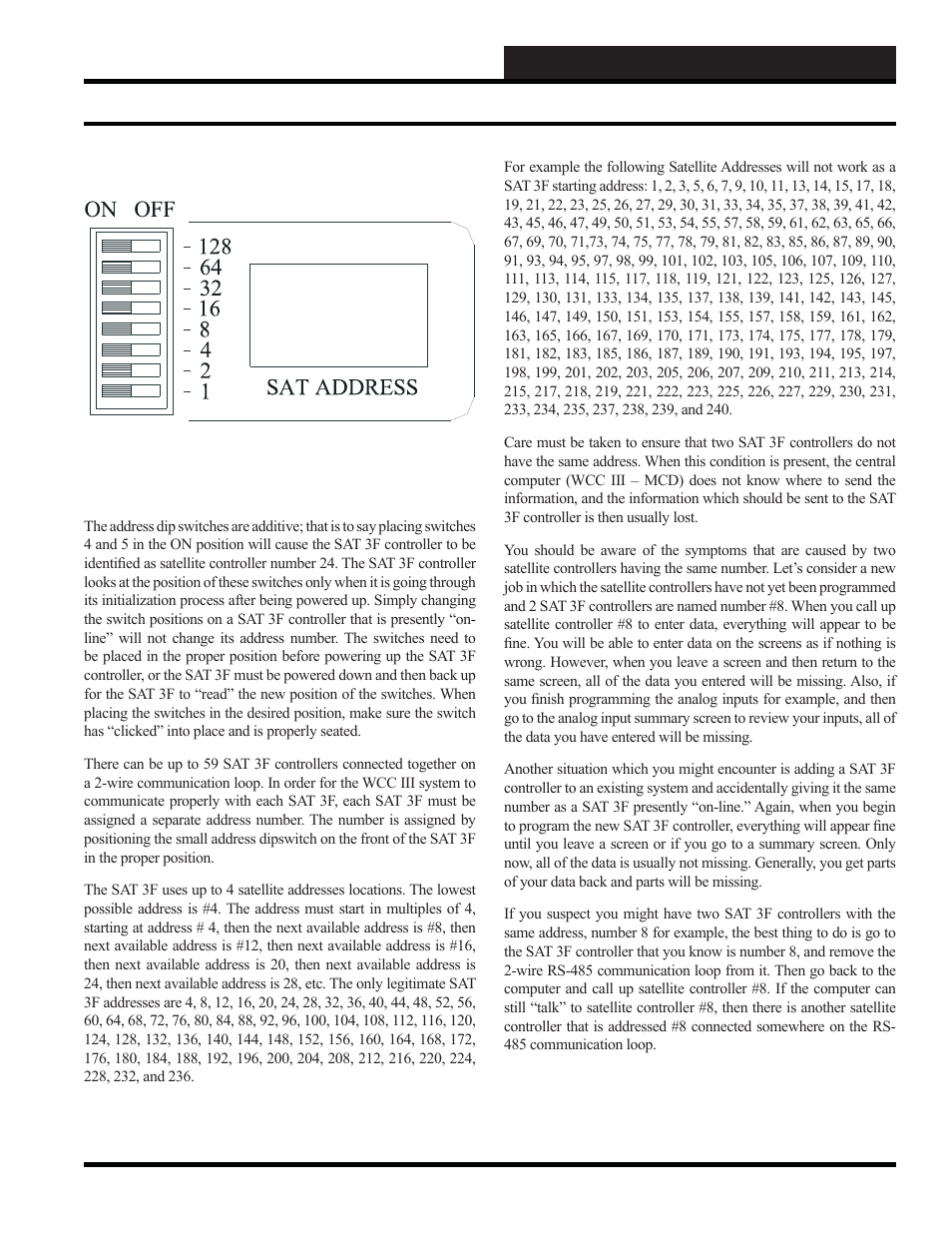 Wcc iii installation guide, Addressing the sat3f, Sat 3f addressing | WattMaster WCC III part 12 User Manual | Page 65 / 88