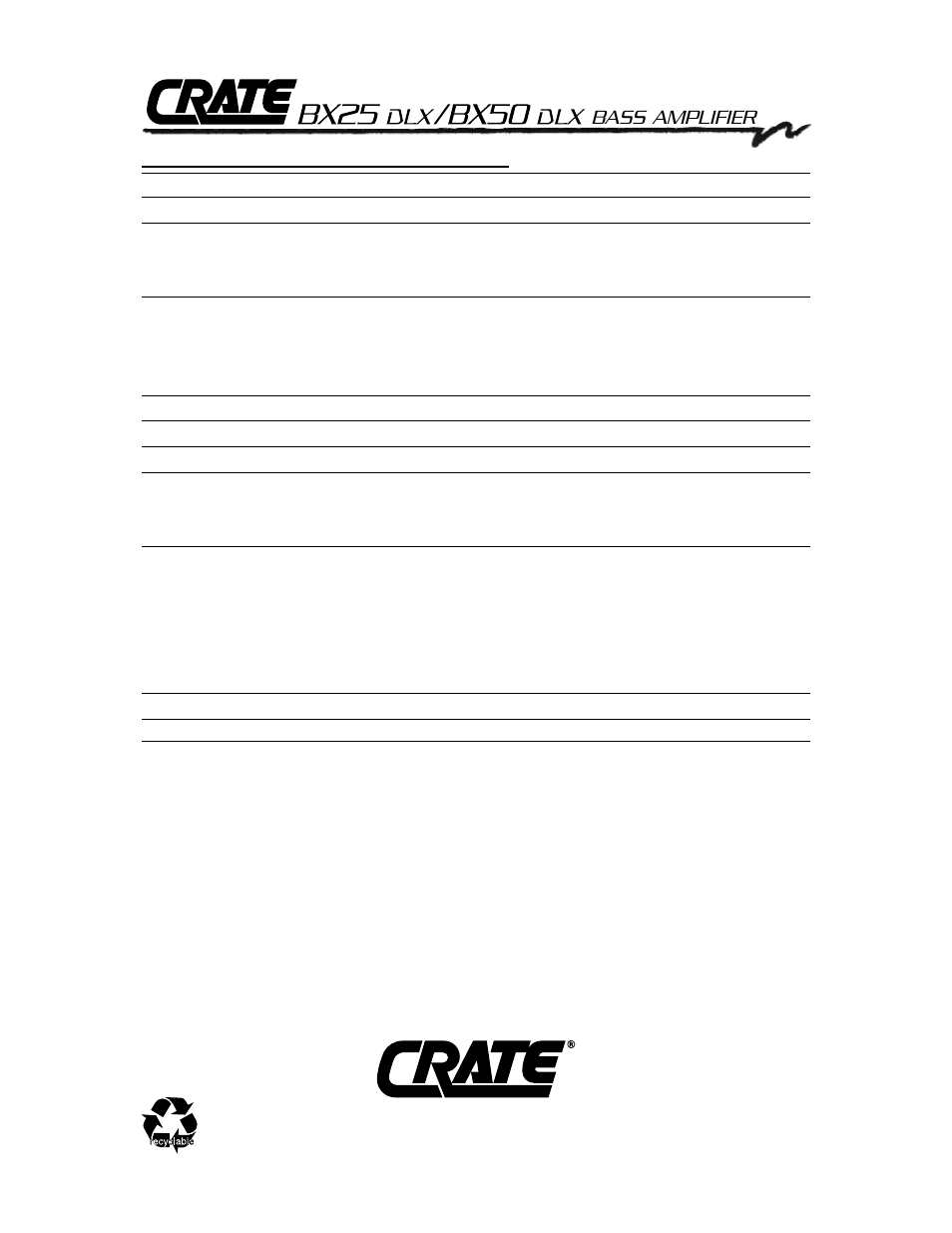 Bass amplifier | Crate Amplifiers BX50 DLX User Manual | Page 8 / 8