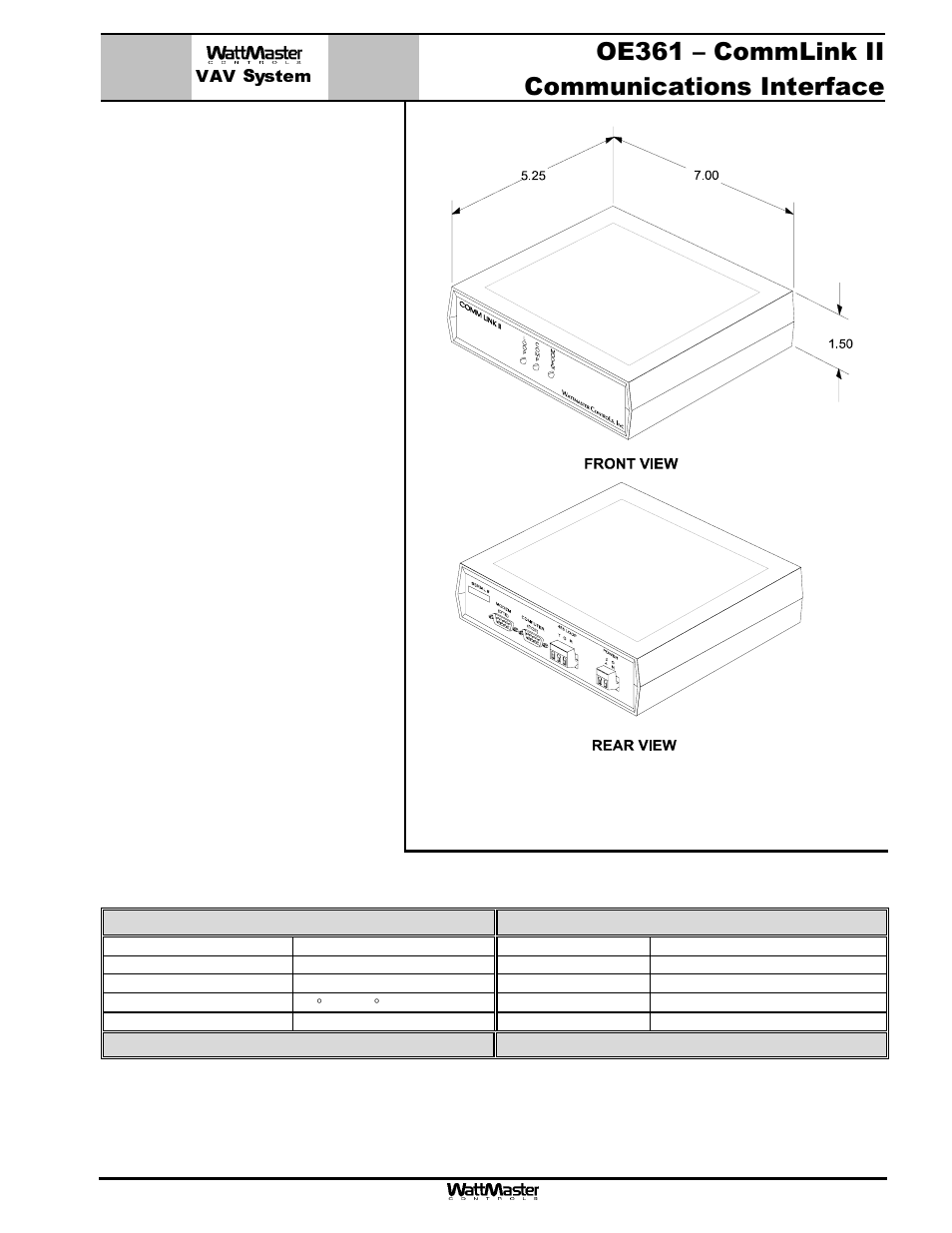 Vav system, Oe361 – commlink ii communications interface, Description | Mounting | WattMaster MG331-21-VAVCAV User Manual | Page 14 / 45
