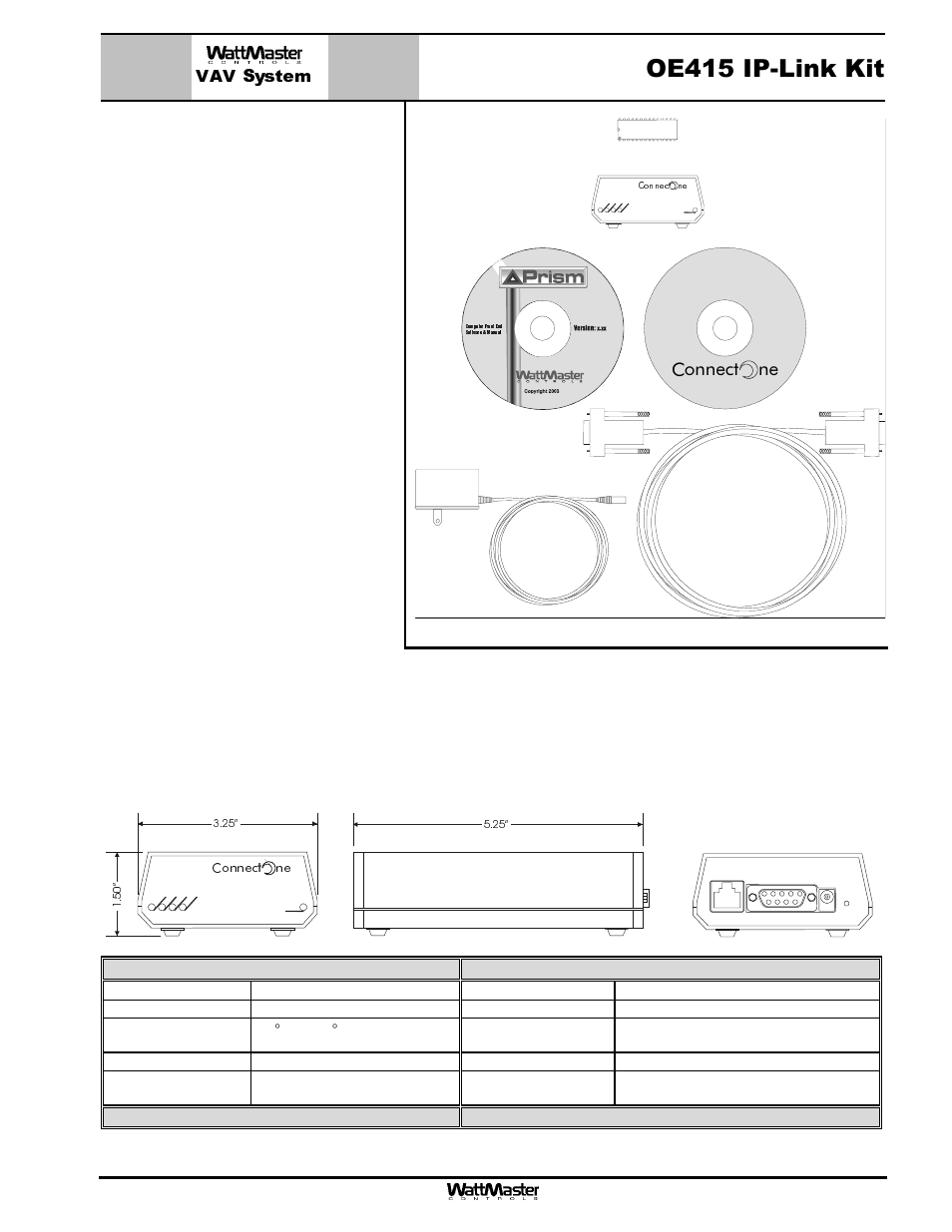 Vav system, Oe415 ip-link kit, Description | Connect ne, Page, Technical data oe415 ip-link kit, 1 of 1 | WattMaster MG331-21-VAVCAV User Manual | Page 20 / 45