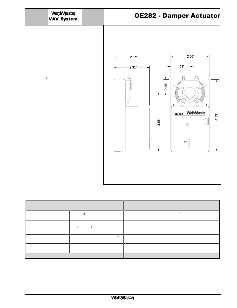 Vav system, Oe282 - damper actuator, Description | Applications, Mounting | WattMaster MG331-21-VAVCAV User Manual | Page 34 / 45