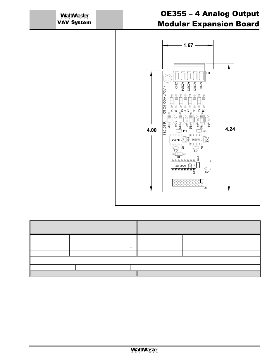 Vav system, Oe355 – 4 analog output modular expansion board, Description | WattMaster MG331-21-VAVCAV User Manual | Page 7 / 45