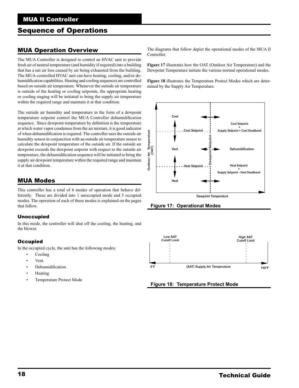 Sequence of operations, Mua ii controller technical guide 18, Mua operation overview | Mua modes | WattMaster MUA II User Manual | Page 18 / 28