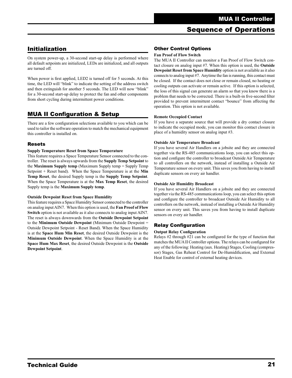 Sequence of operations | WattMaster MUA II User Manual | Page 21 / 28