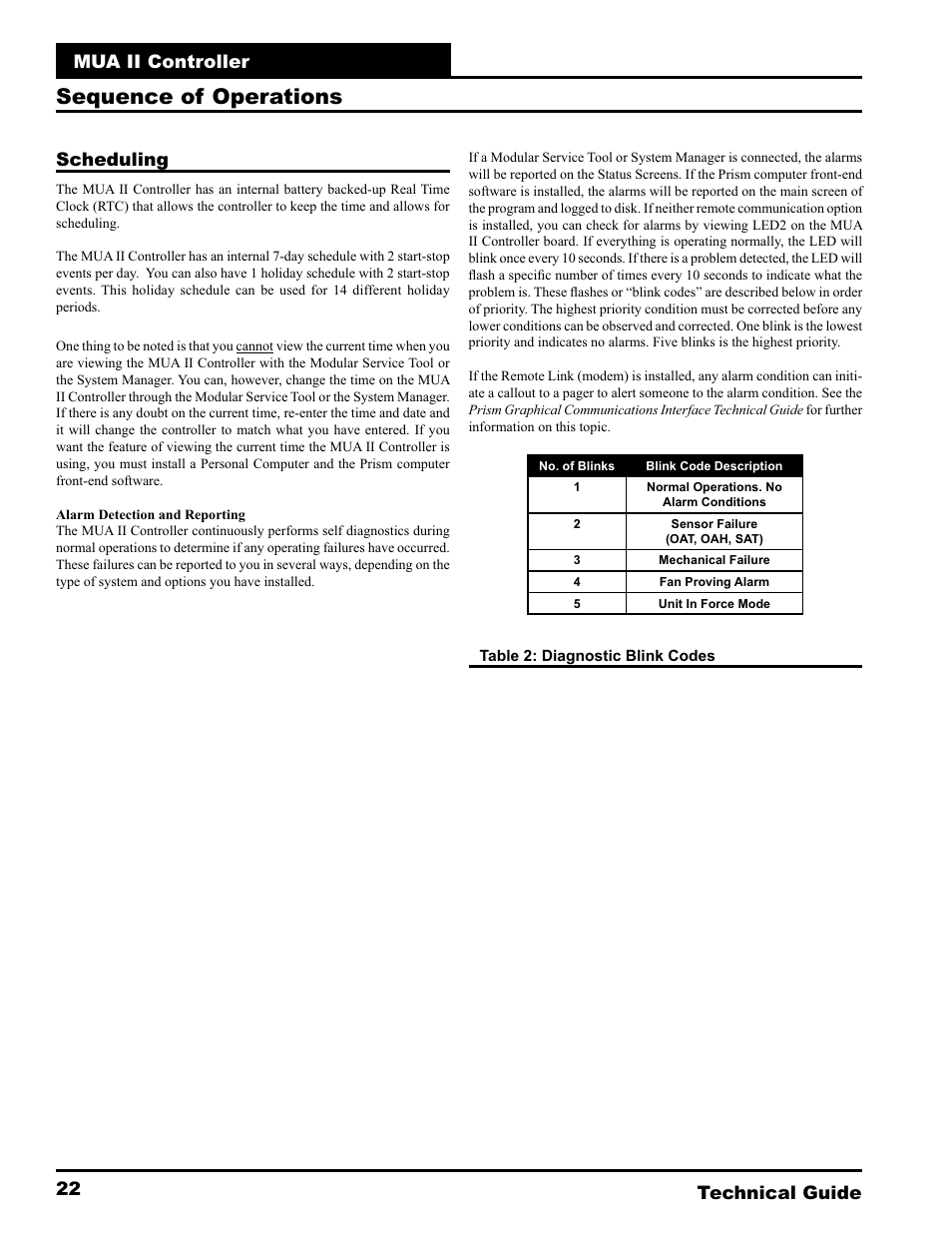 Sequence of operations, Mua ii controller technical guide 22, Scheduling | WattMaster MUA II User Manual | Page 22 / 28