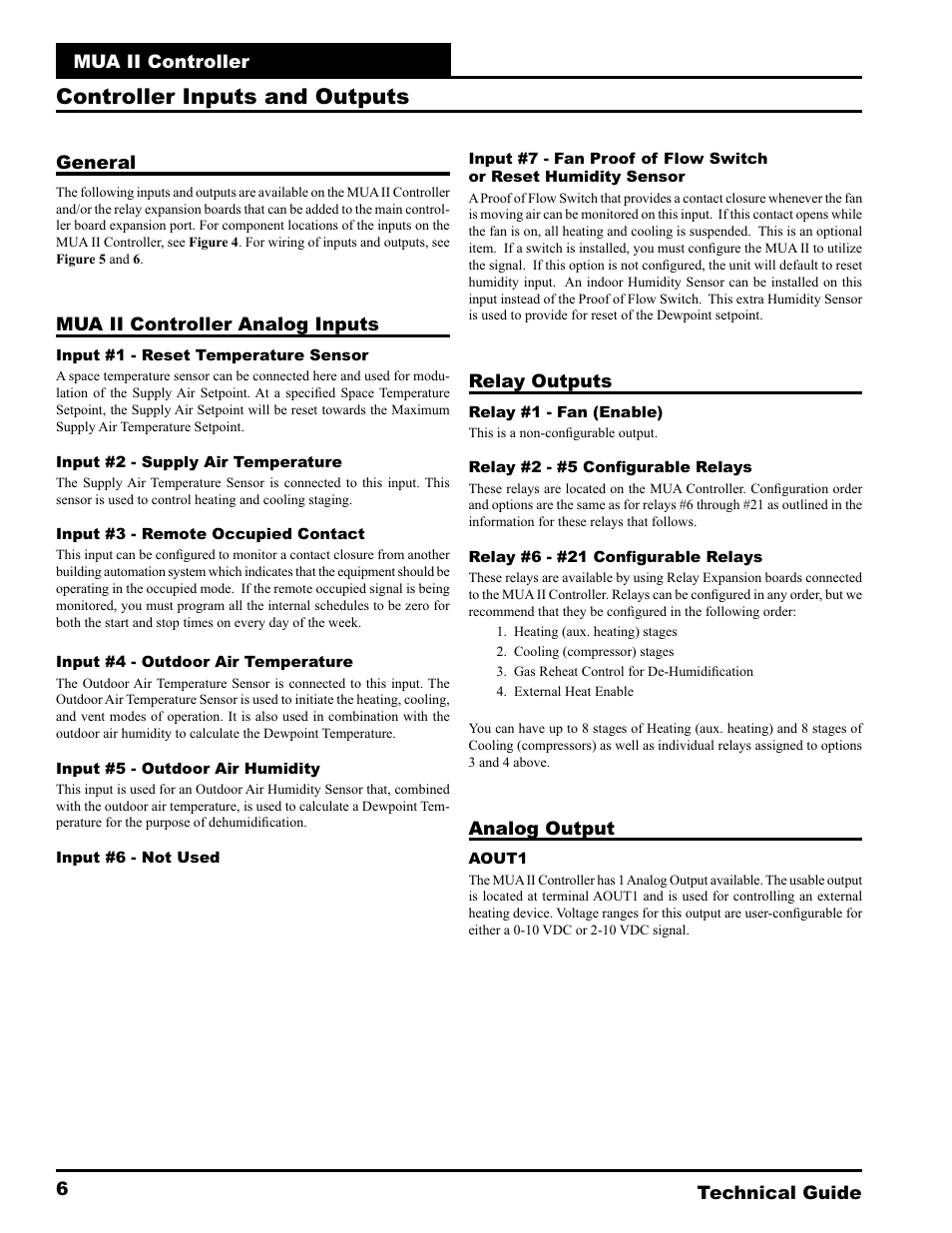 Controller inputs and outputs | WattMaster MUA II User Manual | Page 6 / 28