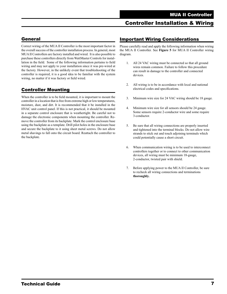 Controller installation & wiring | WattMaster MUA II User Manual | Page 7 / 28