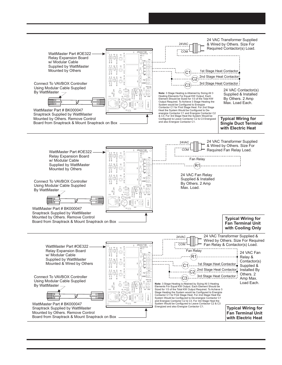 Expansion board installation & wiring, Vavbox controller technical guide 9, Fan relay | 1st stage heat contactor, 24vac com | WattMaster VAVBOX User Manual | Page 9 / 24
