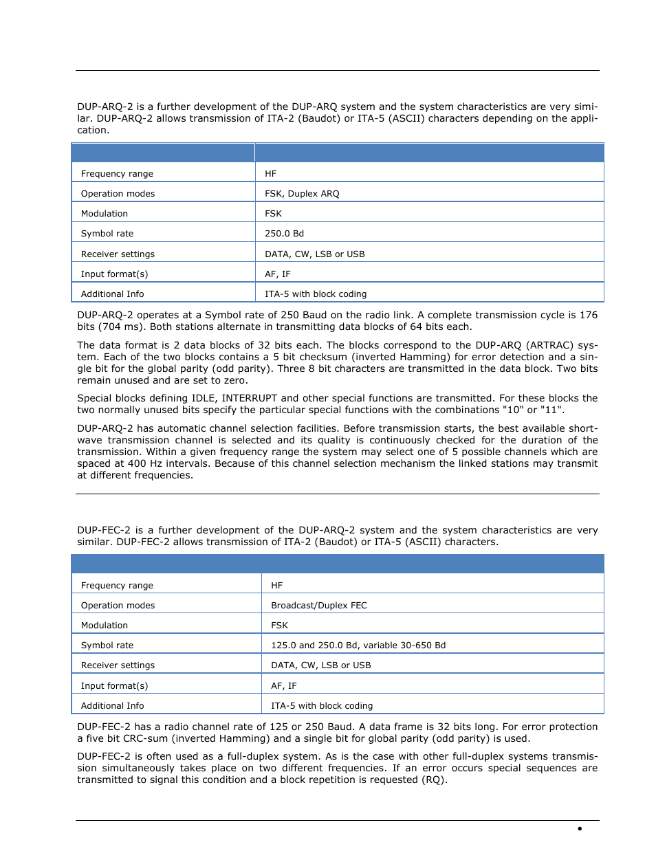 Dup-arq-2, Dup-fec-2 | Wavecom W-SPECTRA (Automatic Monitoring System) V1.1.0 User Manual | Page 105 / 292