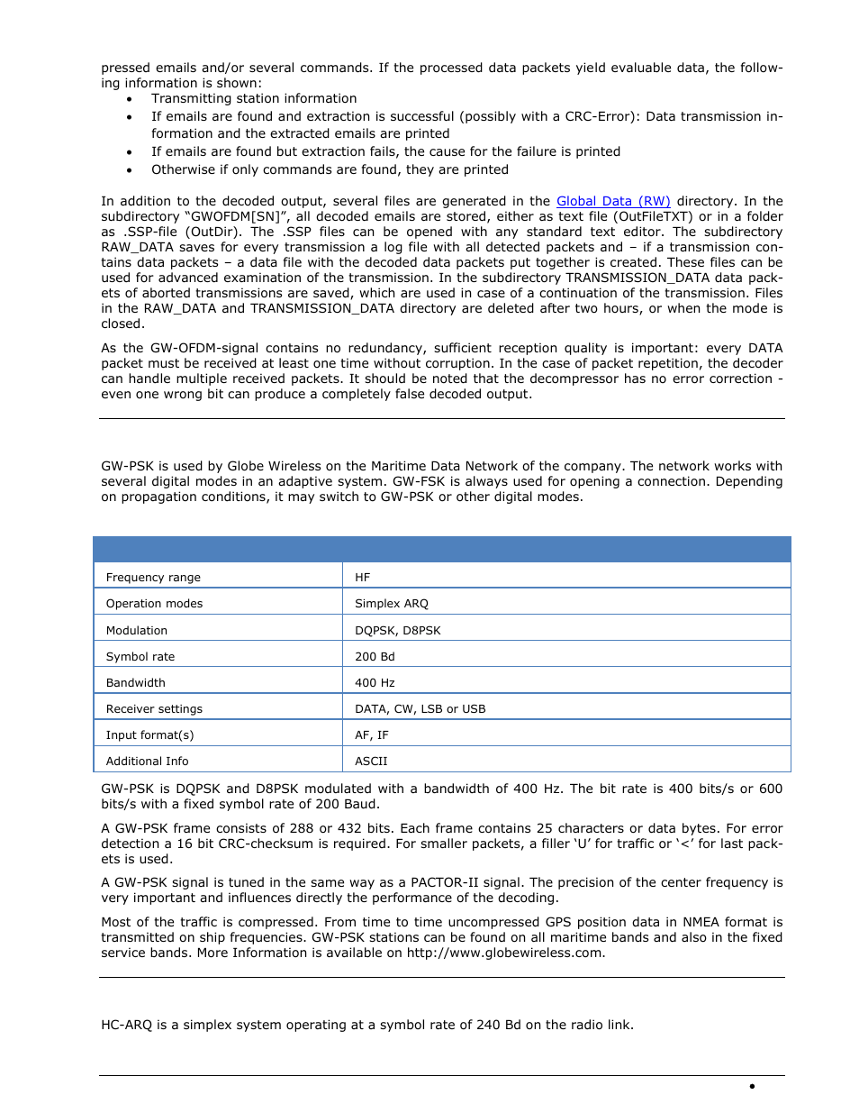 Gw-psk, Hc-arq | Wavecom W-SPECTRA (Automatic Monitoring System) V1.1.0 User Manual | Page 121 / 292