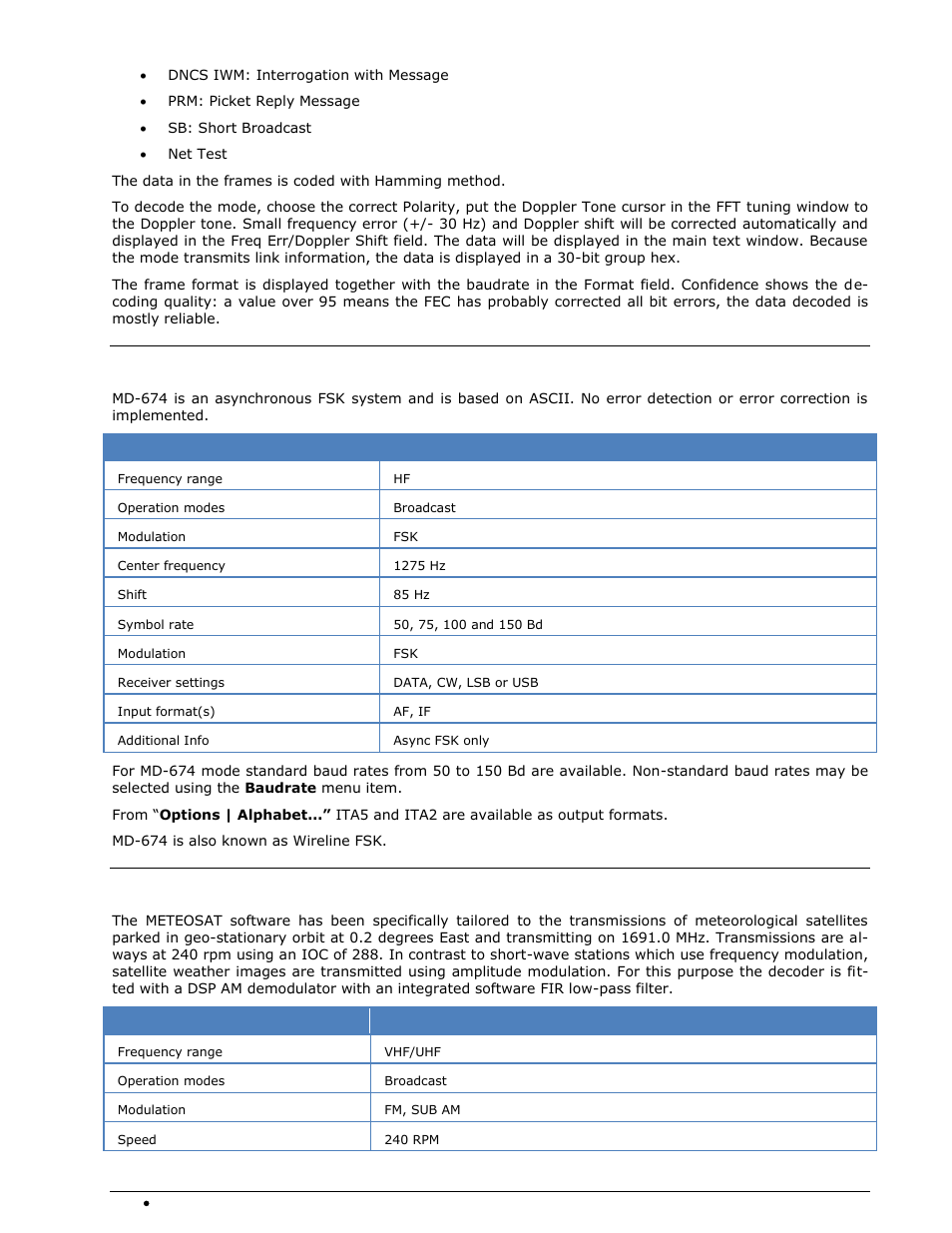 Md-674 async, Meteosat | Wavecom W-SPECTRA (Automatic Monitoring System) V1.1.0 User Manual | Page 126 / 292