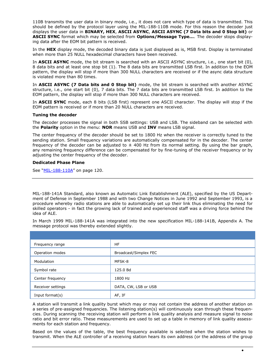 Mil-188-141a | Wavecom W-SPECTRA (Automatic Monitoring System) V1.1.0 User Manual | Page 135 / 292