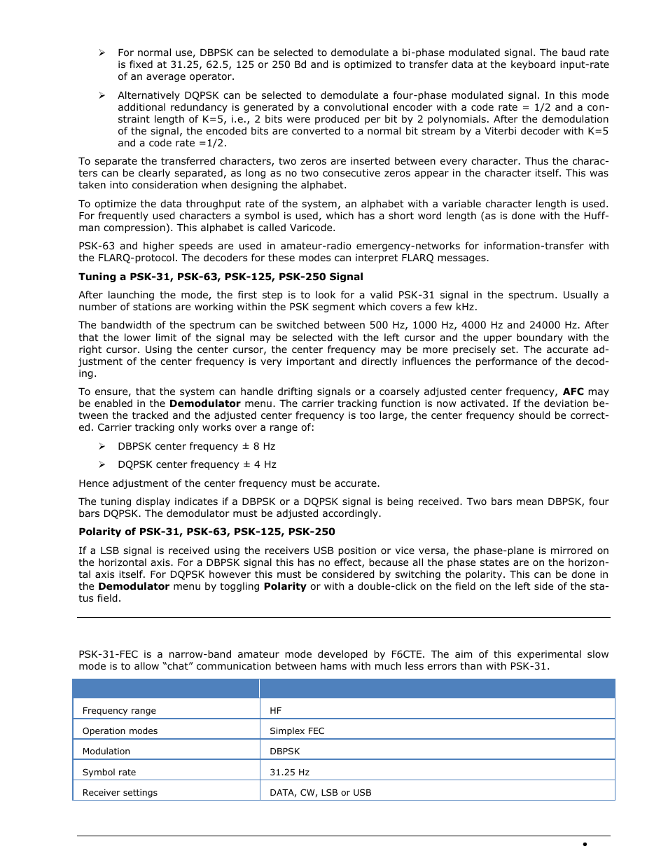 Psk-31-fec | Wavecom W-SPECTRA (Automatic Monitoring System) V1.1.0 User Manual | Page 167 / 292