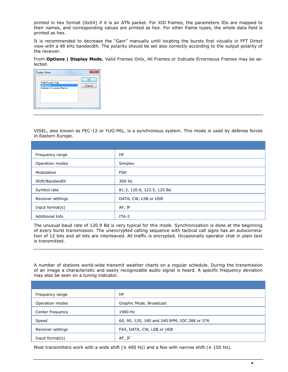Visel, Weather-fax | Wavecom W-SPECTRA (Automatic Monitoring System) V1.1.0 User Manual | Page 203 / 292