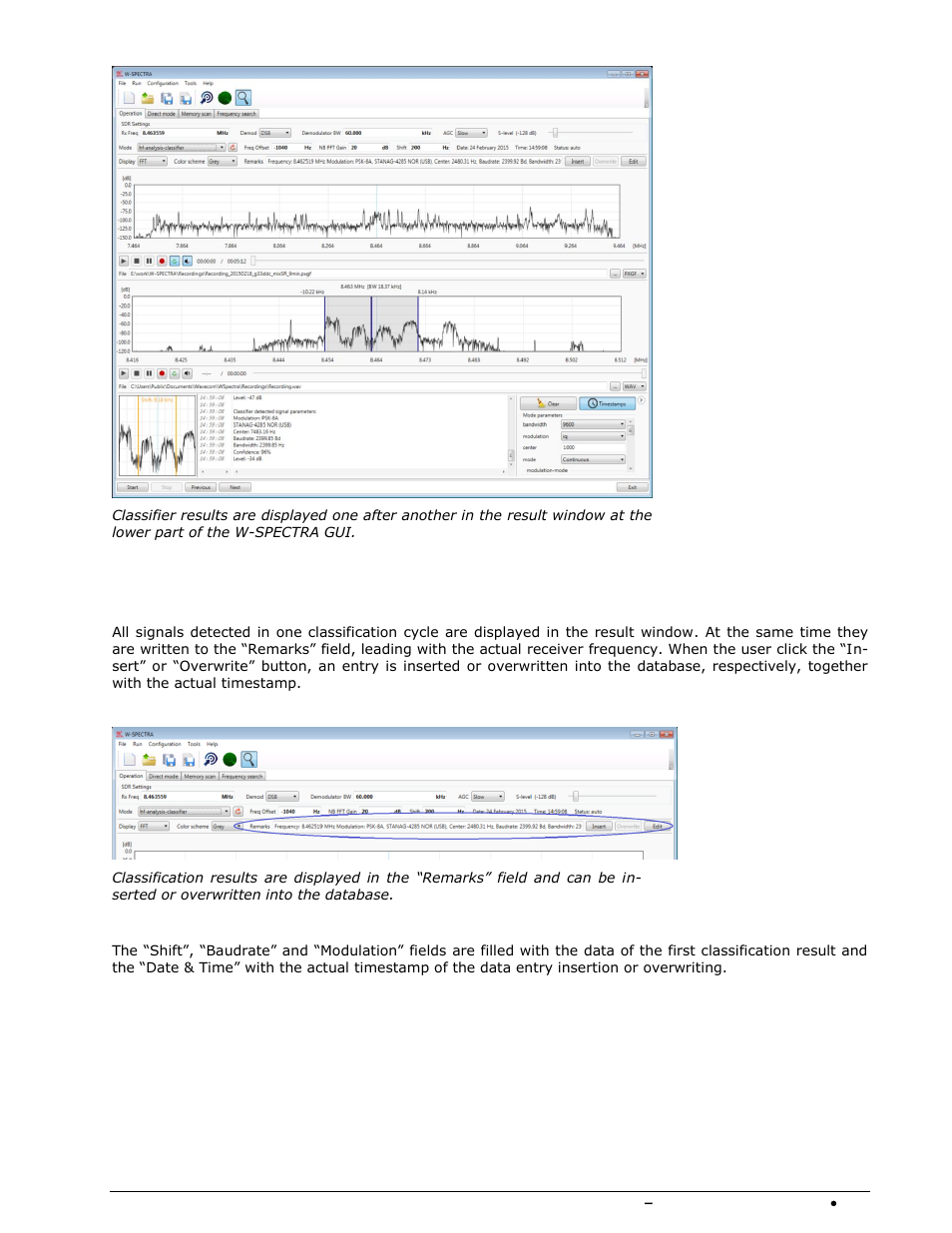 Classification results list | Wavecom W-SPECTRA (Automatic Monitoring System) V1.1.0 User Manual | Page 211 / 292