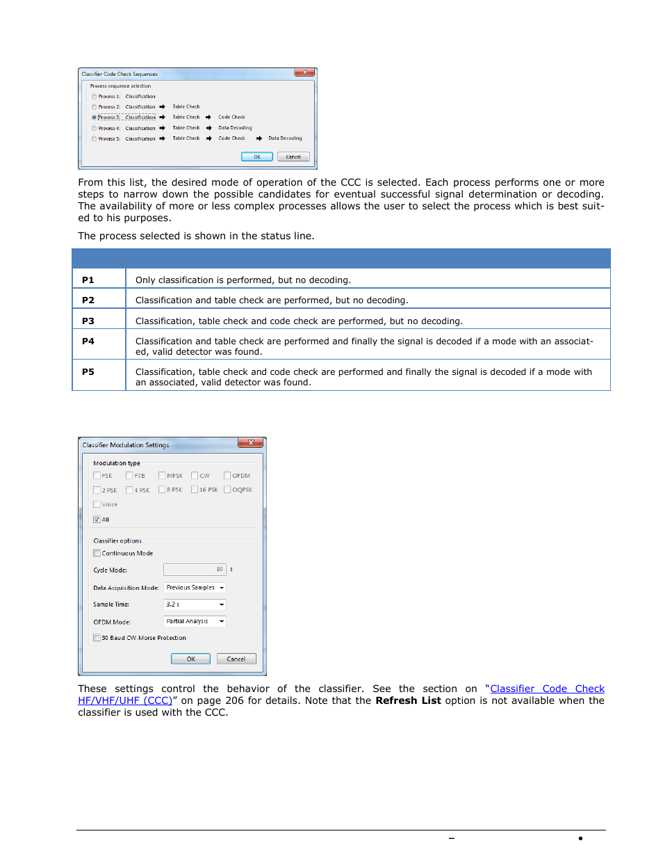 Classifier code check sequences, Classifier modulation settings | Wavecom W-SPECTRA (Automatic Monitoring System) V1.1.0 User Manual | Page 219 / 292