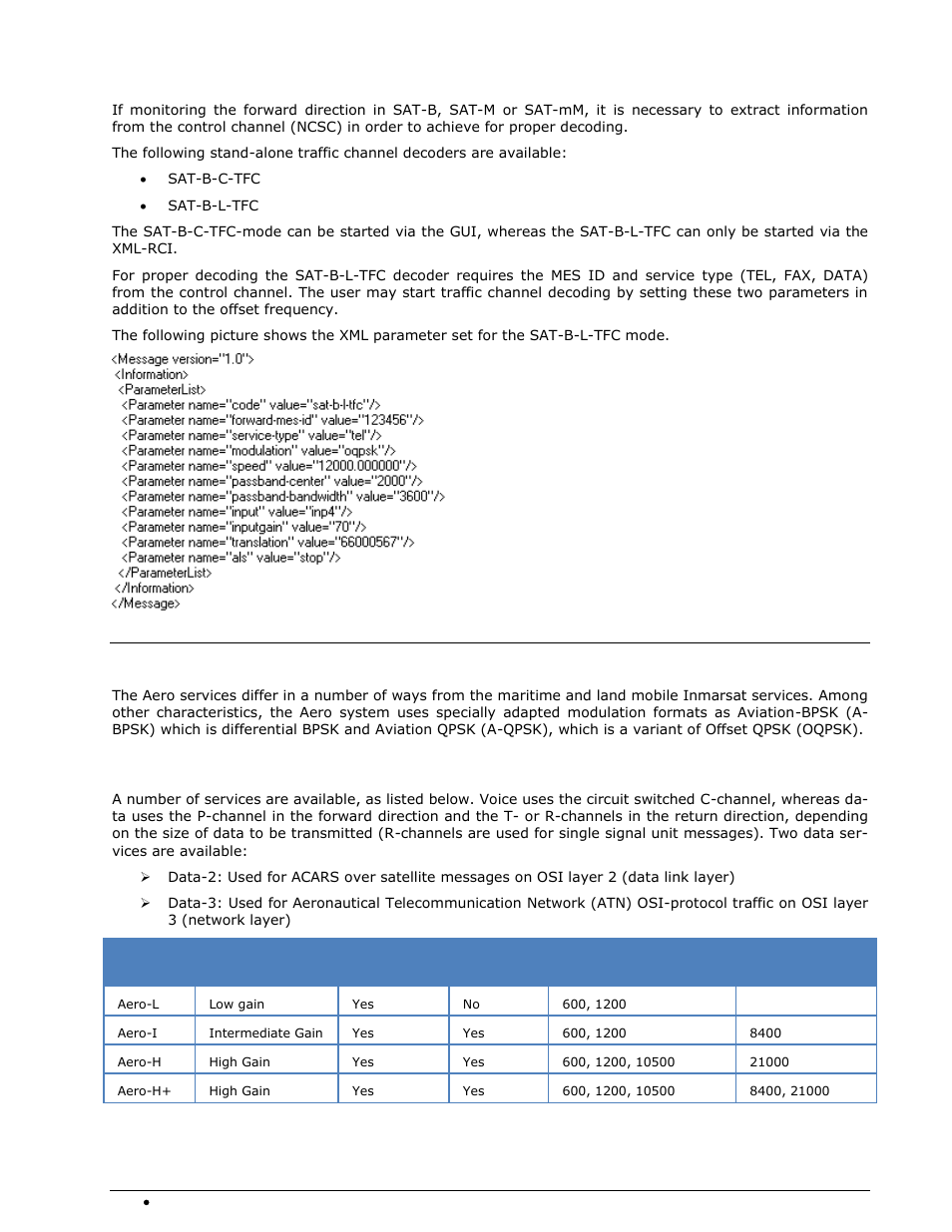 Traffic-channel decoder, The sat aero system, Services | Wavecom W-SPECTRA (Automatic Monitoring System) V1.1.0 User Manual | Page 234 / 292