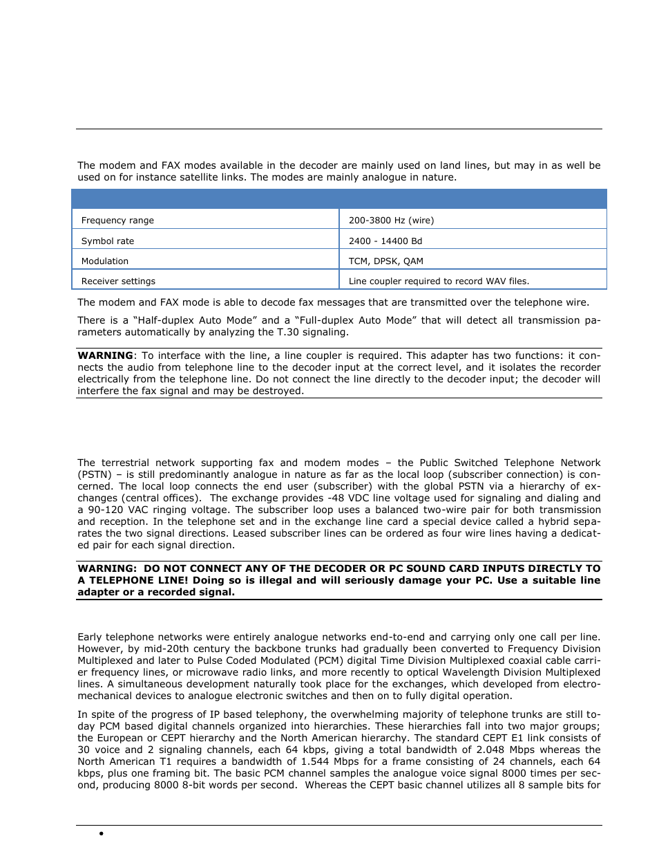 Modem and fax modes, Overview, Line transmission | Wavecom W-SPECTRA (Automatic Monitoring System) V1.1.0 User Manual | Page 240 / 292