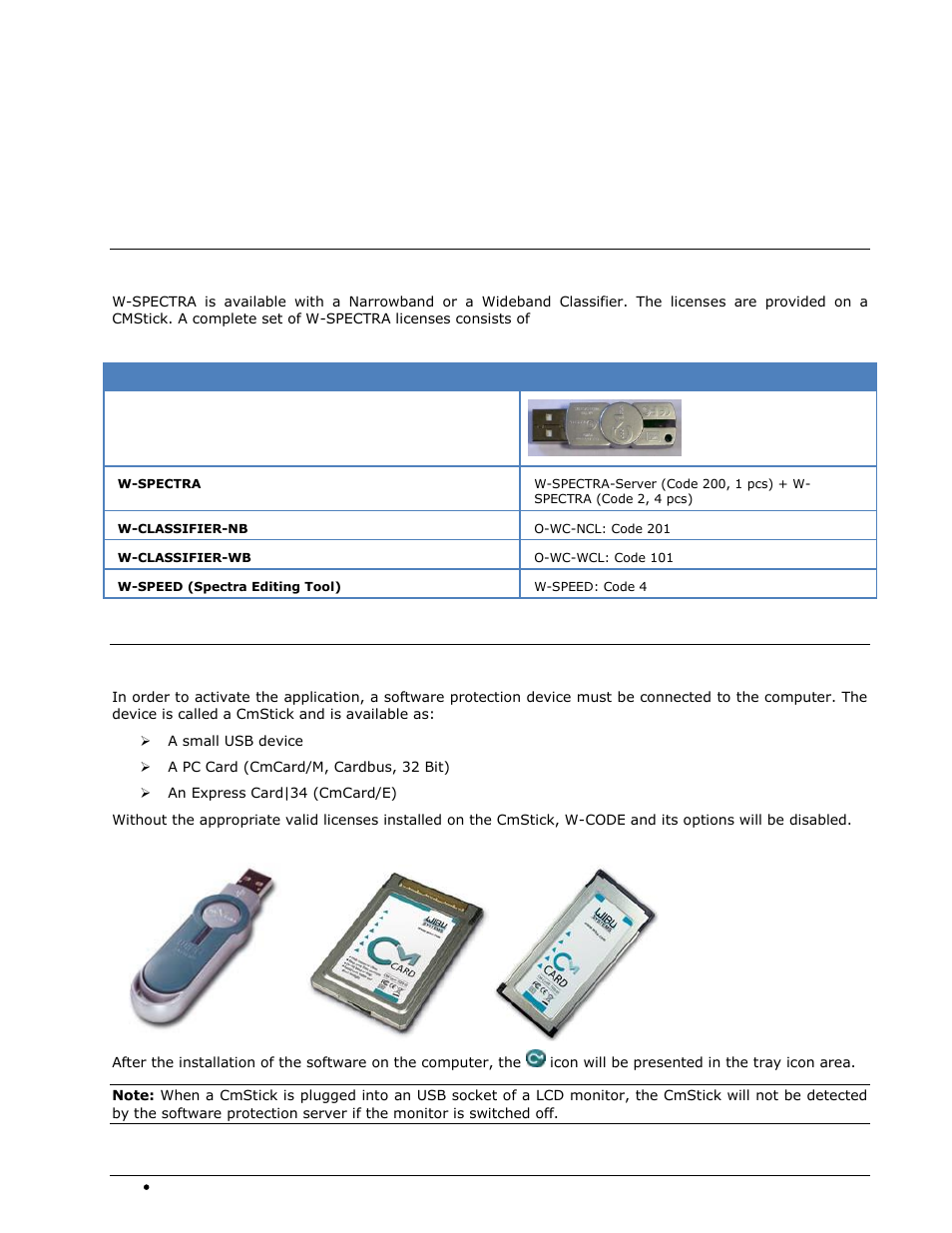 License system, software and options, License system, Cmstick | Wavecom W-SPECTRA (Automatic Monitoring System) V1.1.0 User Manual | Page 248 / 292