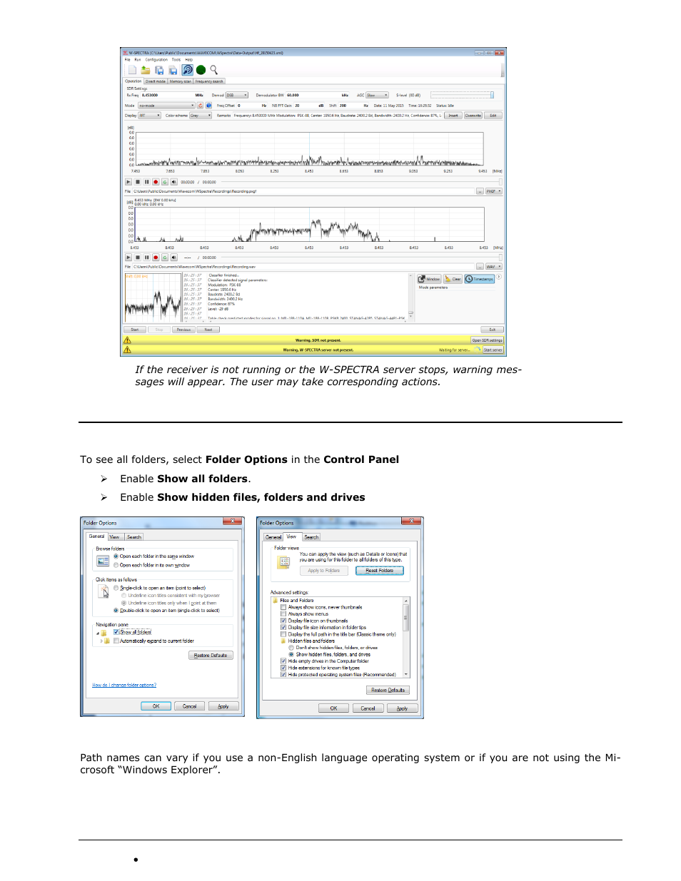 Default data and program folders (paths) | Wavecom W-SPECTRA (Automatic Monitoring System) V1.1.0 User Manual | Page 25 / 292