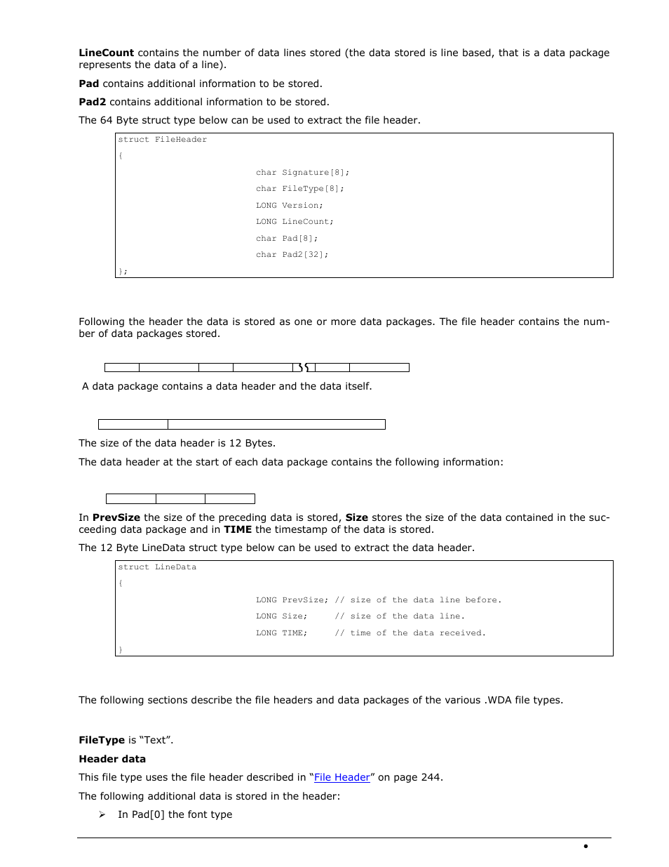 Data structures, Text data | Wavecom W-SPECTRA (Automatic Monitoring System) V1.1.0 User Manual | Page 255 / 292