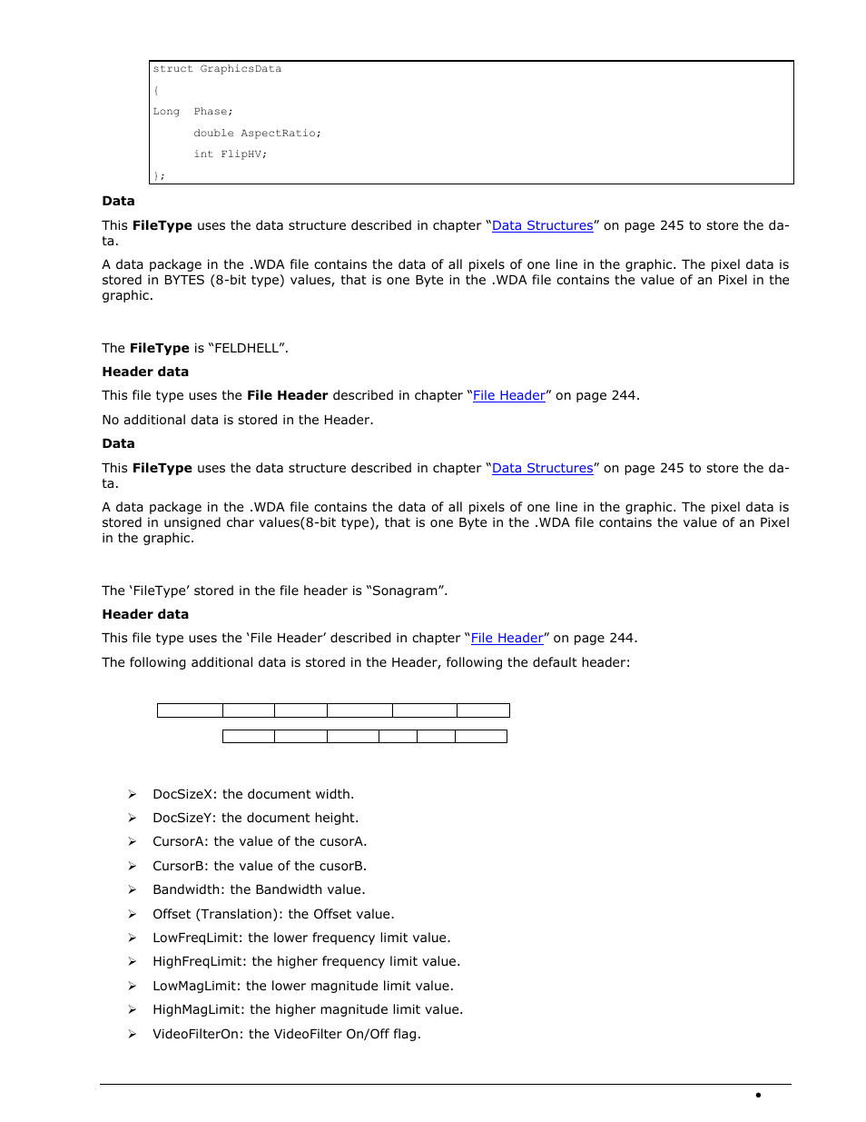 Feldhell data, Sonagram data | Wavecom W-SPECTRA (Automatic Monitoring System) V1.1.0 User Manual | Page 259 / 292